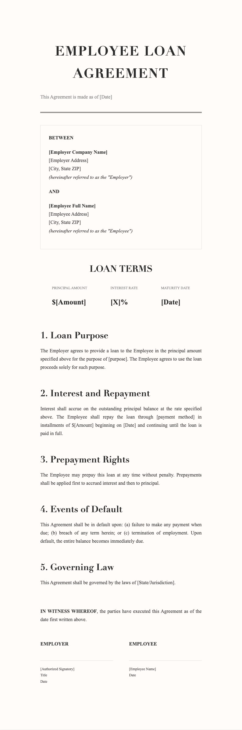 Structured Corporate Employee Loan Agreement